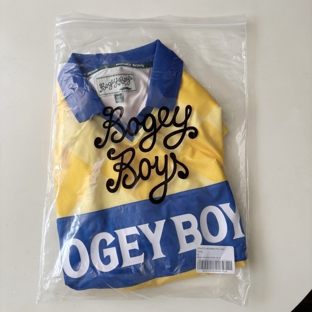 Bogey Boys Performance Athletic Open Collar Polo Size Medium Yellow New - Picture 7 of 8
